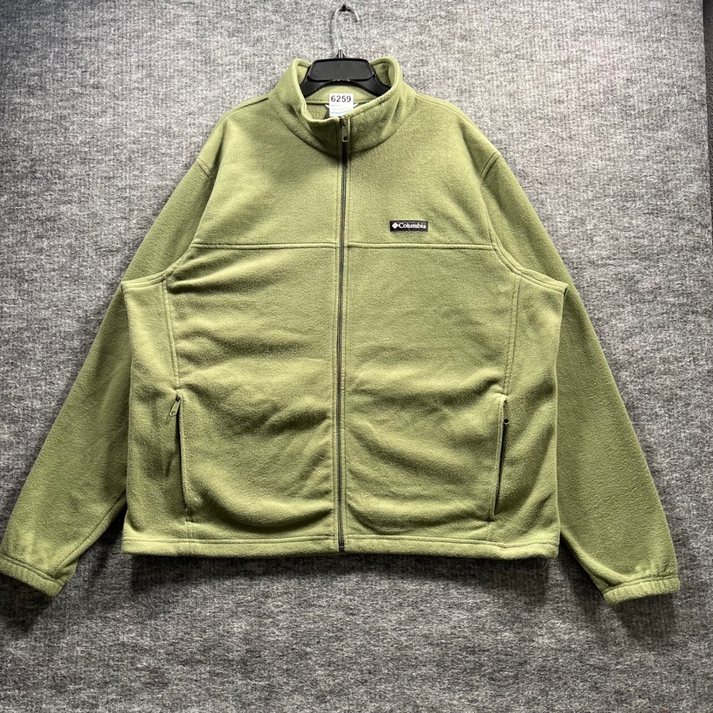 Columbia Mens XXL Full Zip Fleece Jacket Olive Green Mock Neck Outdoor
